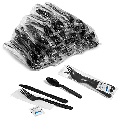 Plastic Cutlery Packets - 750 ct Individually Wrapped with Fork, Knife, Spoon and Salt/Pepper Packets