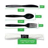 Faithful Supply Pre Rolled Napkin with Plastic Silverware - Extra Heavy Duty Knife Fork Spoon Napkin Sets - Individually Wrapped Kits - for Weddings, Catering Events, & Big Parties