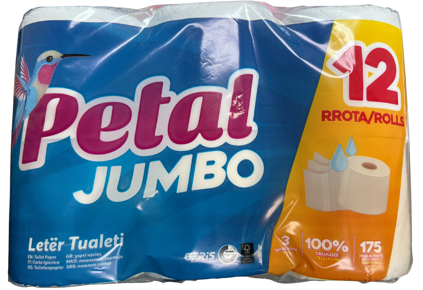 Petal Jumbo Toilet Paper - 3 ply- 175 sheet/roll - 12 rolls/pack - 6 packs per bundle