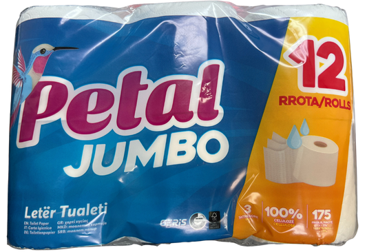 Petal Jumbo Toilet Paper - 3 ply- 175 sheet/roll - 12 rolls/pack - 6 packs per bundle