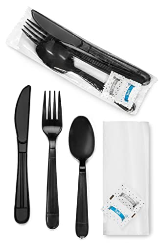 Plastic Cutlery Packets - Individually Wrapped with Fork, Knife, Spoon and Salt/Pepper Packets