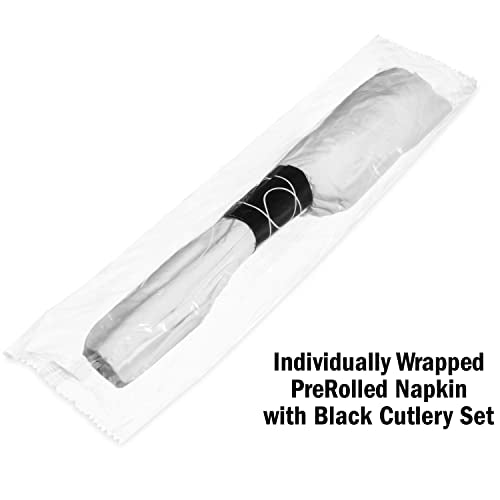 200 ct Pre Rolled Napkin with Plastic Silverware - Extra Heavy Duty Knife Fork Spoon Napkin Sets - Individually Wrapped Packets