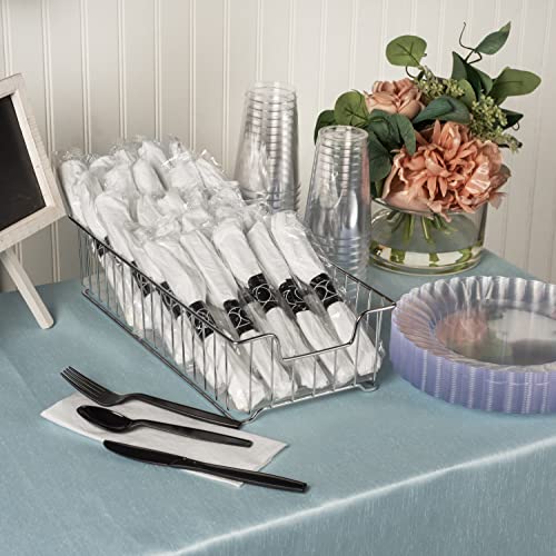 200 ct Pre Rolled Napkin with Plastic Silverware - Extra Heavy Duty Knife Fork Spoon Napkin Sets - Individually Wrapped Packets