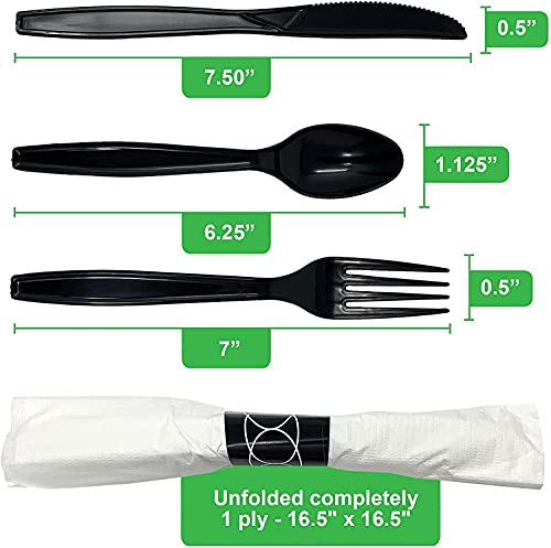 200 ct Pre Rolled Napkin with Plastic Silverware - Extra Heavy Duty Knife Fork Spoon Napkin Sets - Individually Wrapped Packets